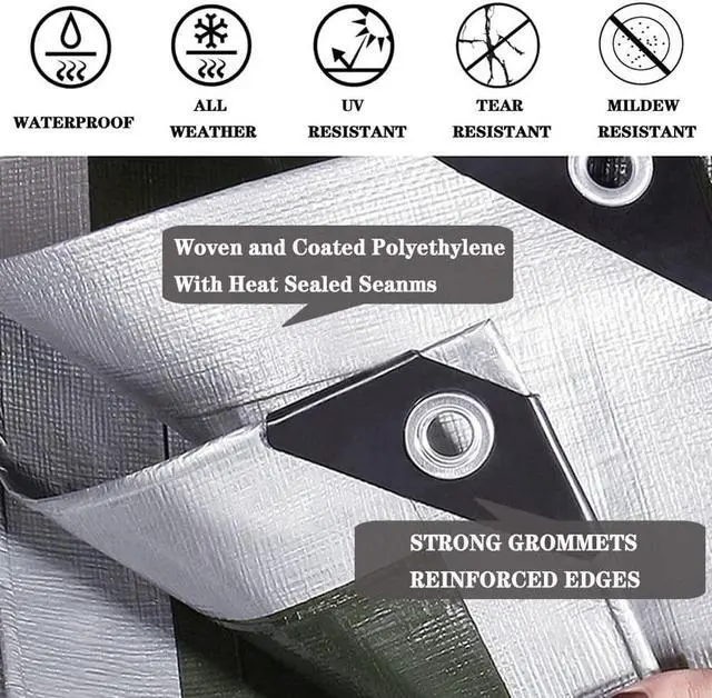 Alt view image 3 of 7 - Outdoor Tarp with Grommets Heavy Duty Rainproof Tarpaulin Sheet Cover - axGear