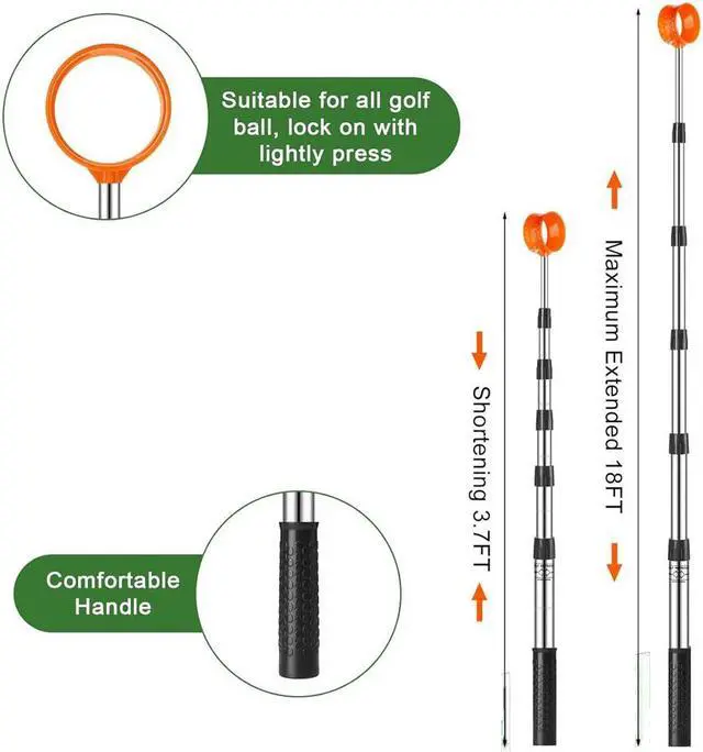Alt view image 4 of 7 - Golf Ball Retriever Aluminum Alloy Shaft Telescopic Picker Extandable 18 Ft - axGear