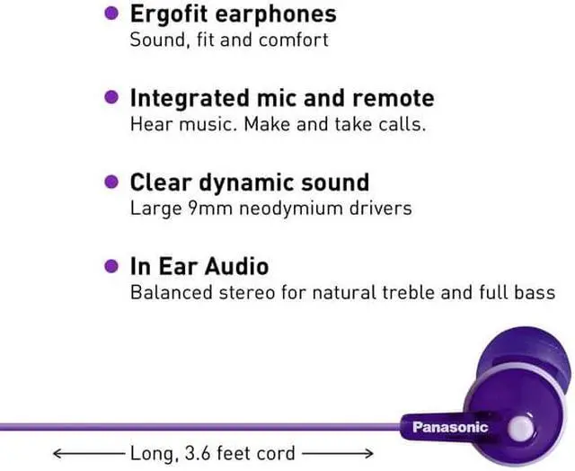 Alt view image 10 of 14 - Panasonic Rp-tcm125-v Tcm125 Earbuds With Remote & Microphone (Purple)