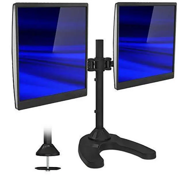 Alt view image 4 of 7 - Mount-It! Free Standing Dual Monitor Stand | Double Arm Desk Mount Fits Two x 21 24 27 Inch Computer Screens | 2 Heavy Duty Full Motion Adjustable Arms | VESA 75 100 Compatible | Grommet Base Included