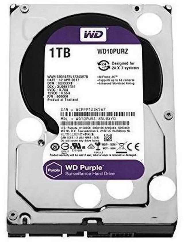 Main image of WD Purple 1TB Surveillance Hard Disk Drive - 5400 RPM Class SATA 6 Gb/s 64MB Cache 3.5 inch - WD10PURZ