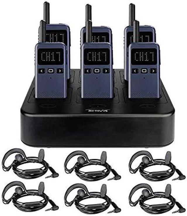 Retevis RB19P Walkie Talkies with Earpiece, GMRS Way Radio Long Range,  Small Two Way Radios, Ultra Thin, 2000mAh Battery with Way Multi Charger(6  Pack)