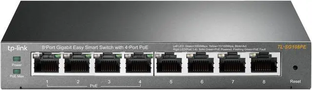 Alt view image 3 of 6 - TP-LINK (TL-SG108PE) 8-Port Gigabit POE Easy Smart Switch, 4-Port POE, Steel Case