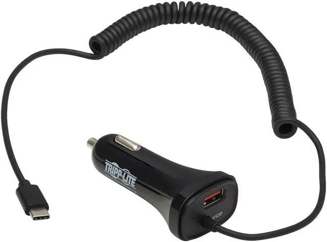 Alt view image 19 of 20 - Tripp Lite U280-C02-30W-C6 Black Dual-Port USB Car Charger with 30W Charging - USB-C (18W) QC 3.0, USB-A (12W), Coiled 6 ft.