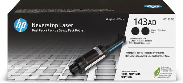 Alt view image 3 of 20 - HP 143AD Dual Pack Black Original Neverstop Toner Reload Kit, ~2,500 pages,