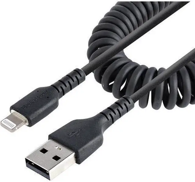 Alt view image 2 of 2 - StarTech 1m (3ft) USB to Lightning Cable, MFi Certified, Coiled iPhone Charger Cable, Black, Durable TPE Jacket Aramid Fiber, Heavy Duty Coil Lightning Cable