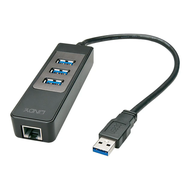 Alt view image 3 of 3 - lindy usb 3.1 type a to gigabit lan 3 port type a hub adapter for ultrabook and tablet, black