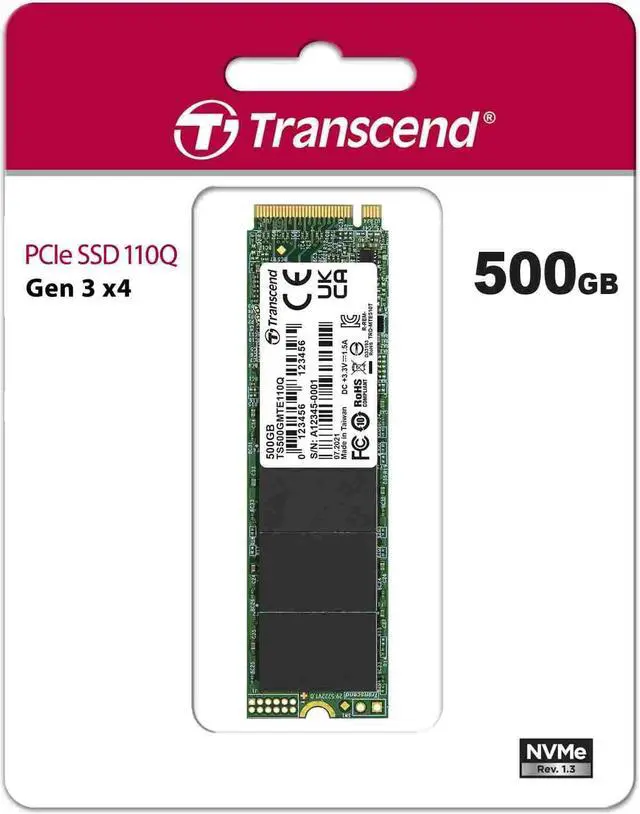 Alt view image 6 of 8 - Transcend 500GB, M.2 2280,PCIe Gen3x4, M-Key, QLC, DRAM-less