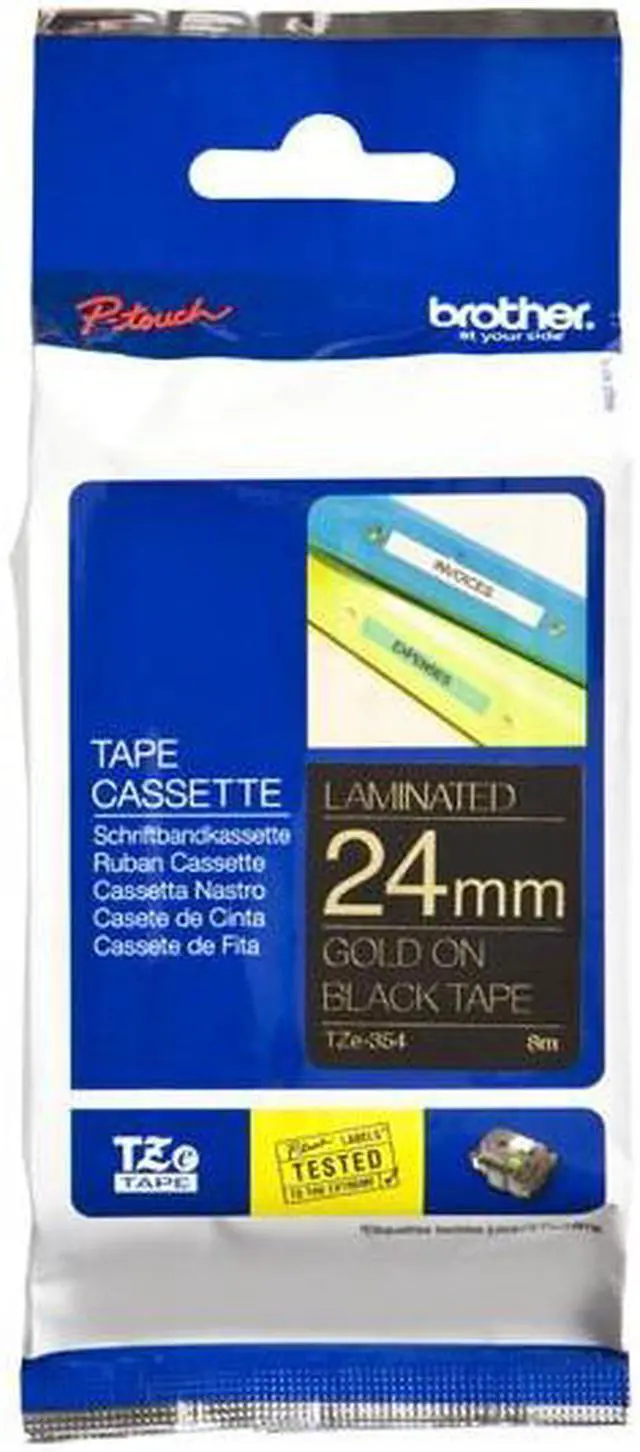 Alt view image 8 of 17 - Brother TZe-354 Labelling Tape Cassette - Gold on Black, 24mm wide