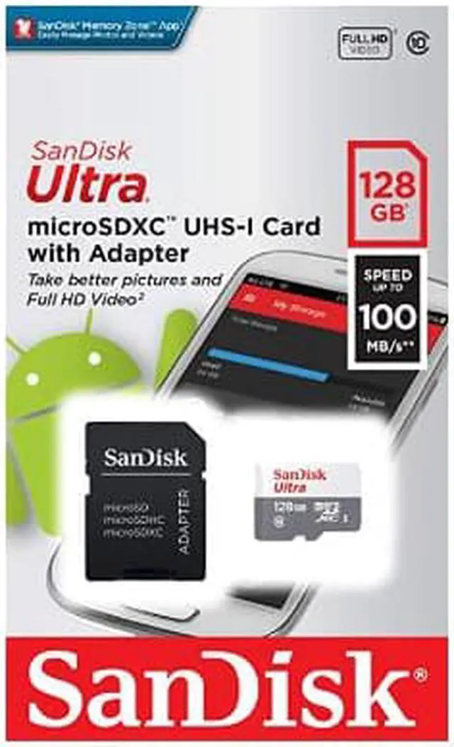 Alt view image 3 of 3 - SanDisk  128GB Ultra UHS-I microSDHC Memory Card with SD Adapter