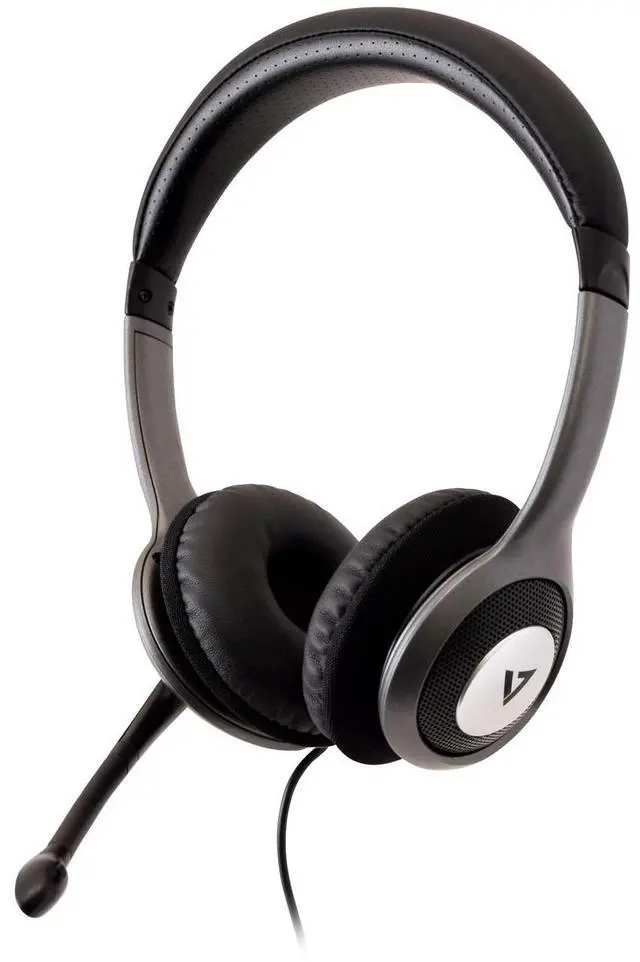 Alt view image 11 of 19 - V7 HU521 Deluxe USB Stereo Headphones with Microphone - Black & Grey