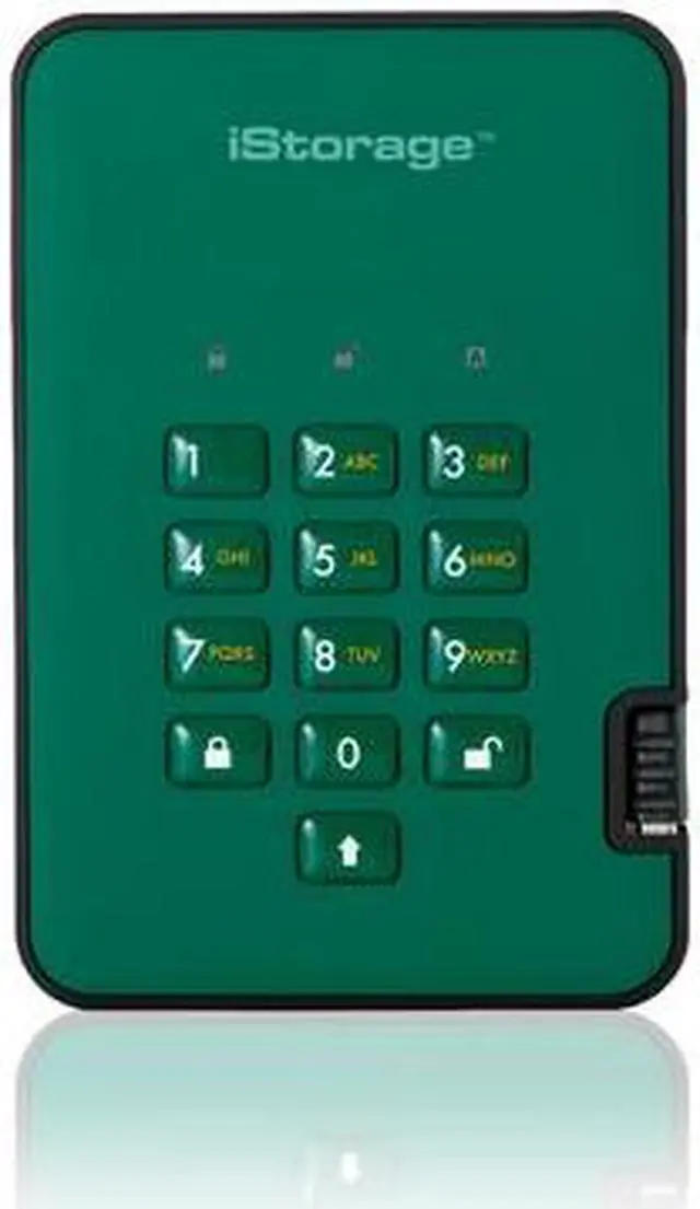 Alt view image 8 of 12 - iStorage diskAshur2 HDD 1TB Green - Secure portable hard drive - Password protected, dust and water resistant, portable, military grade hardware encryption USB 3.1 IS-DA2-256-1000-GN