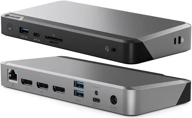 Alt view image 2 of 15 - alogic mx3 4k triple display 11-in-1 docking station with 100w laptop charging for windows, 3x displayport, 3x usb-a, usb-c, 3.5mm trrs audio/microphone jack, rj45 ethernet, sd & micro sd card reader.