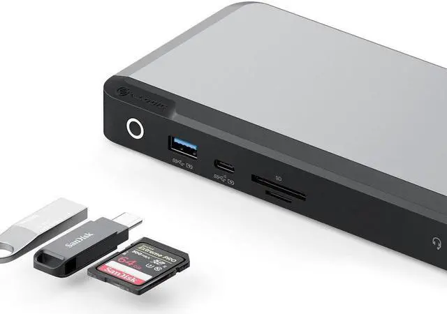 Alt view image 4 of 15 - alogic mx3 4k triple display 11-in-1 docking station with 100w laptop charging for windows, 3x displayport, 3x usb-a, usb-c, 3.5mm trrs audio/microphone jack, rj45 ethernet, sd & micro sd card reader.
