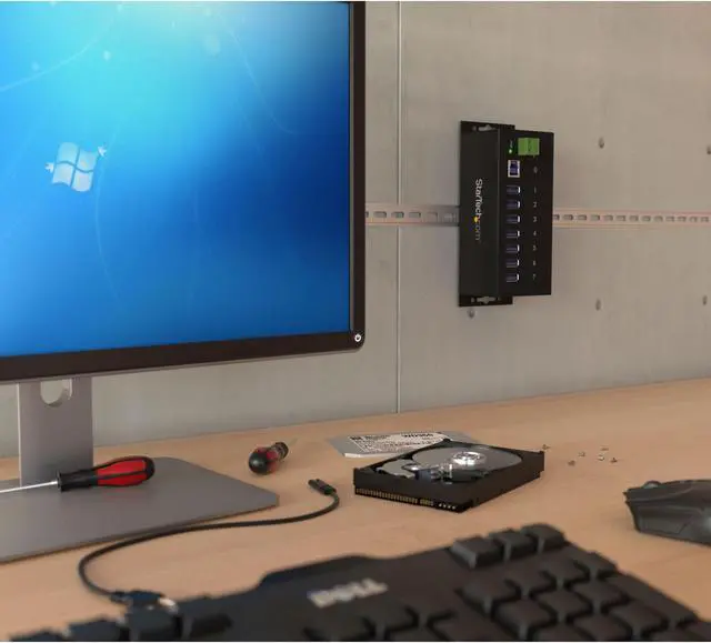 Alt view image 7 of 7 - Add Seven Usb 3.0 Ports With This Din Rail Or Surface-Mountable Metal Hub - 15Kv