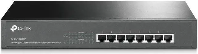 Main image of TP-Link TL-SG1008MP - Switch - unmanaged - 8 x 10/100/1000 (PoE+) - desktop, rack-mountable - PoE+ (126 W)