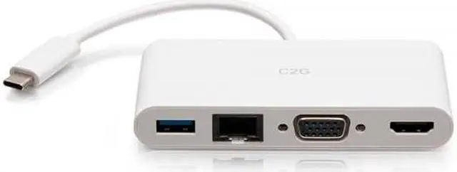 Alt view image 10 of 11 - C2G USB C to HDMI, VGA, USB A & RJ45 Adapter - 4K 30Hz - White - for Notebook/Tablet PC - USB 3.1 Type C - 4K, Full HD - 3840 x 2160, 1920 x 1200 - 1 x USB 3.0 - USB Type-A - USB Type-C - 1 x RJ-4