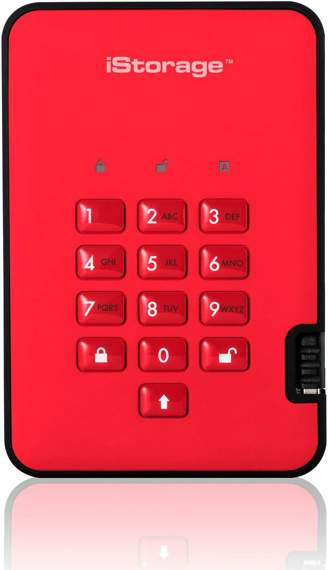 Alt view image 9 of 12 - iStorage diskAshur2 SSD 1TB Red - Secure portable solid state drive - Password protected, dust and water resistant, portable, military grade hardware encryption USB 3.2 IS-DA2-256-SSD-1000-R