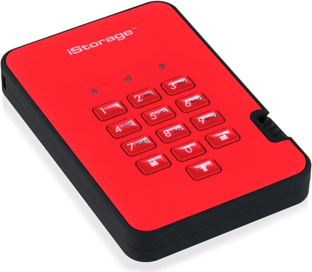 Alt view image 12 of 12 - iStorage diskAshur2 SSD 1TB Red - Secure portable solid state drive - Password protected, dust and water resistant, portable, military grade hardware encryption USB 3.2 IS-DA2-256-SSD-1000-R
