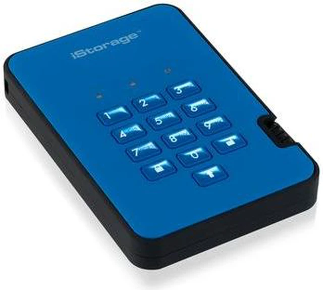 Alt view image 7 of 8 - iStorage diskAshur2 SSD 8TB Blue - Secure portable solid state drive - Password protected, dust and water resistant, portable, military grade hardware encryption USB 3.2 IS-DA2-256-SSD-8000-BE