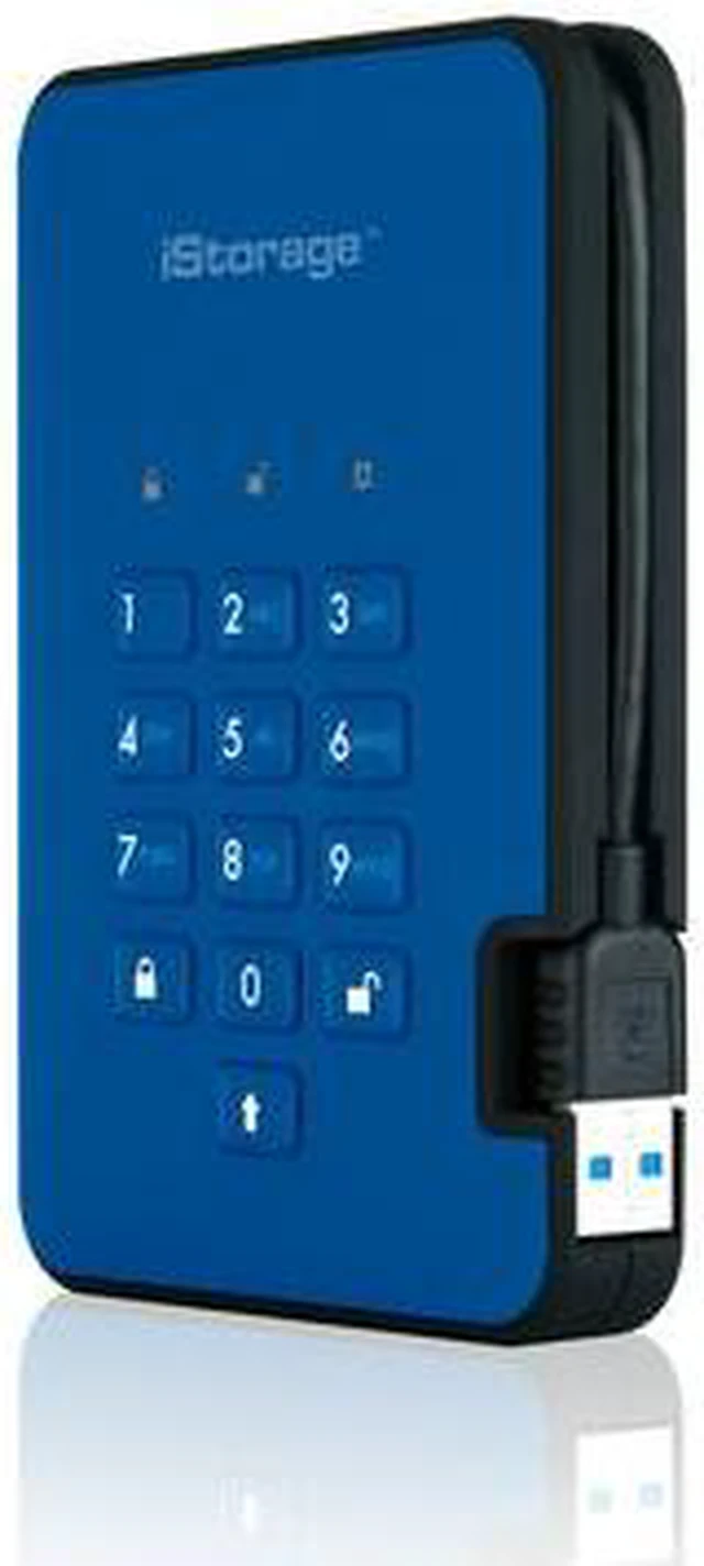 Alt view image 6 of 8 - iStorage diskAshur2 SSD 8TB Blue - Secure portable solid state drive - Password protected, dust and water resistant, portable, military grade hardware encryption USB 3.2 IS-DA2-256-SSD-8000-BE
