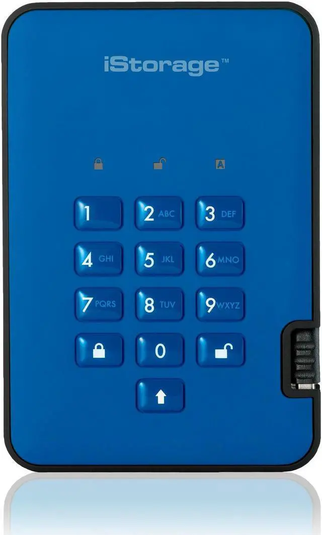 Alt view image 8 of 11 - iStorage diskAshur2 2TB Blue - Secure portable hard drive - Password protected, dust and water resistant, portable, military grade hardware encryption USB 3.1 IS-DA2-256-2000-BE