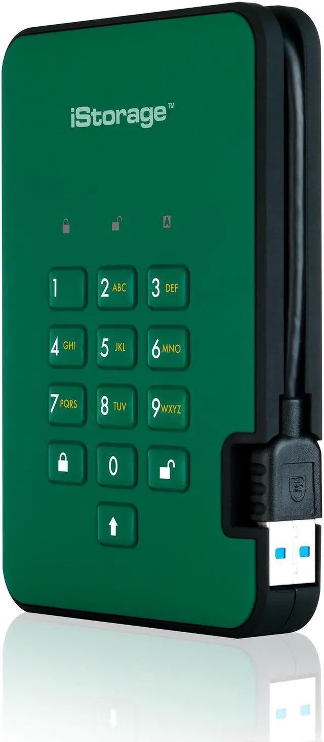 Alt view image 11 of 12 - iStorage diskAshur2 HDD 1TB Green - Secure portable hard drive - Password protected, dust and water resistant, portable, military grade hardware encryption USB 3.1 IS-DA2-256-1000-GN