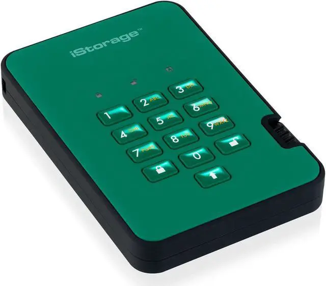 Alt view image 12 of 12 - iStorage diskAshur2 HDD 1TB Green - Secure portable hard drive - Password protected, dust and water resistant, portable, military grade hardware encryption USB 3.1 IS-DA2-256-1000-GN