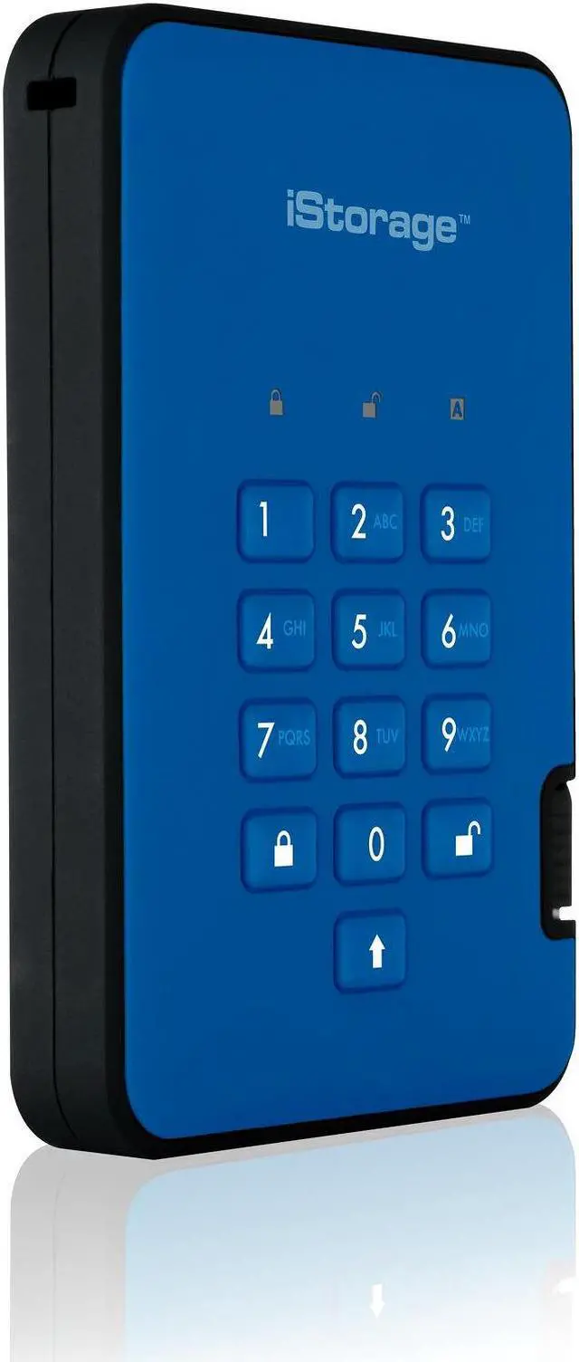 Alt view image 9 of 11 - iStorage diskAshur2 2TB Blue - Secure portable hard drive - Password protected, dust and water resistant, portable, military grade hardware encryption USB 3.1 IS-DA2-256-2000-BE
