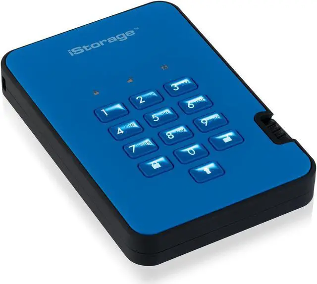 Alt view image 11 of 11 - iStorage diskAshur2 2TB Blue - Secure portable hard drive - Password protected, dust and water resistant, portable, military grade hardware encryption USB 3.1 IS-DA2-256-2000-BE