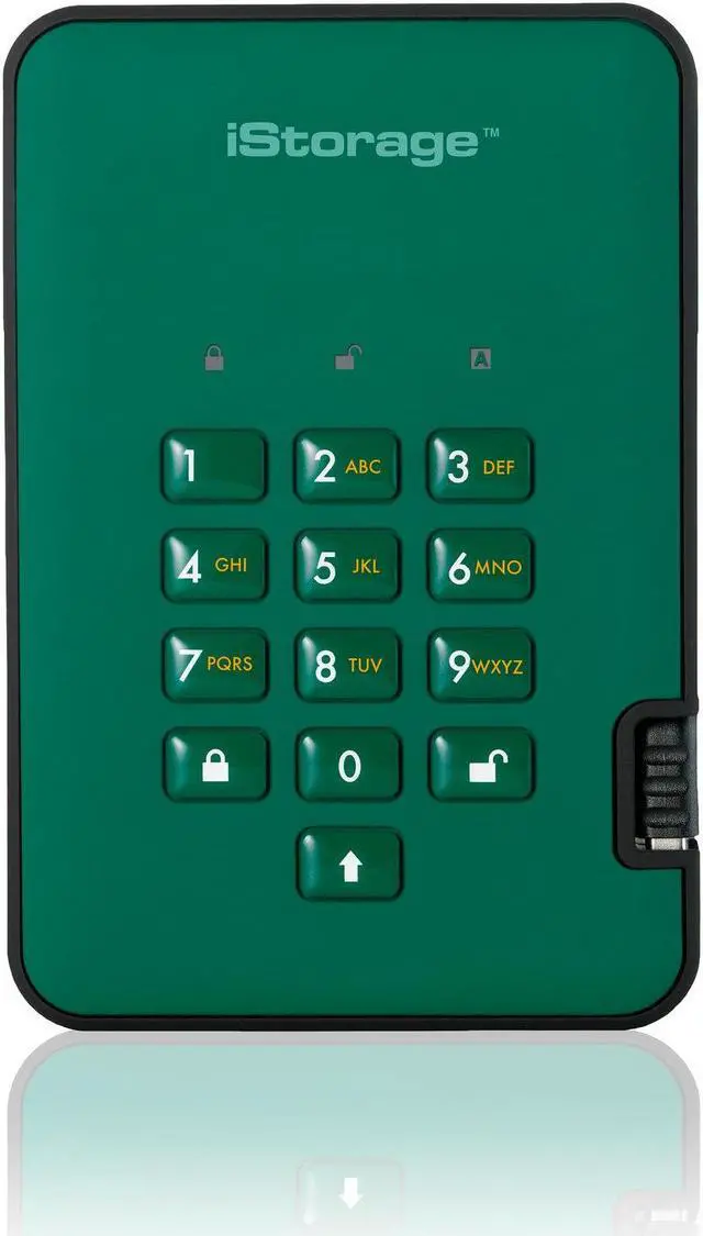 Alt view image 8 of 11 - iStorage diskAshur2 HDD 500GB Green - Secure portable hard drive - Password protected, dust and water resistant, portable, military grade hardware encryption USB 3.1 IS-DA2-256-500-GN