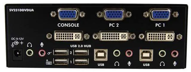 Alt view image 4 of 6 - StarTech.com SV231DDVDUA 2 Port DVI VGA Dual Monitor KVM Switch USB with Audio & USB 2.0 Hub