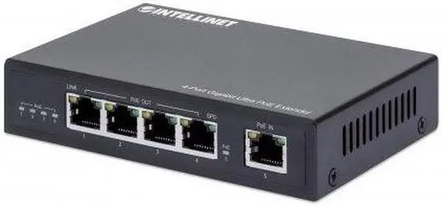 Main image of Intellinet 4-Port Gigabit Ultra PoE Extender, Adds up to 100 m (328 ft.) to PoE Range, 90 W PoE Power Budget, Four PSE Ports with up to 30 W Output, IEEE 802.3bt (PoE++ / 4PPoE) Compliant, Metal Housi
