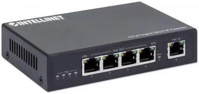 Alt view image 2 of 8 - Intellinet 4-Port Gigabit Ultra PoE Extender, Adds up to 100 m (328 ft.) to PoE Range, 90 W PoE Power Budget, Four PSE Ports with up to 30 W Output, IEEE 802.3bt (PoE++ / 4PPoE) Compliant, Metal Housi