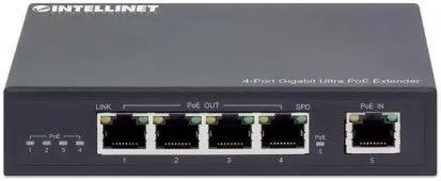 Alt view image 3 of 8 - Intellinet 4-Port Gigabit Ultra PoE Extender, Adds up to 100 m (328 ft.) to PoE Range, 90 W PoE Power Budget, Four PSE Ports with up to 30 W Output, IEEE 802.3bt (PoE++ / 4PPoE) Compliant, Metal Housi