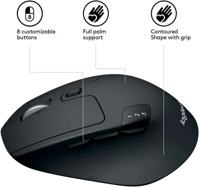Alt view image 14 of 14 - Logitech M720 Triathlon - Mouse - right-handed - optical - 7 buttons - wireless - Bluetooth, 2.4 GHz - USB wireless rece
