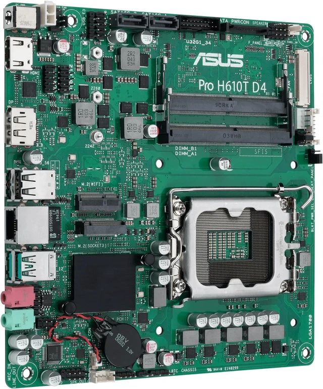 Main image of ASUS Pro H610T D4-CSM - Motherboard - Thin mini ITX - LGA1700 Socket - H610 Chipset - USB 3.2 Gen 1, USB 3.2 Gen 2 - Gig