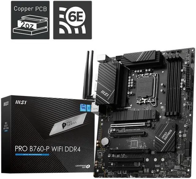Alt view image 2 of 6 - msi pro b760-p wifi ddr4 atx motherboard, 4x ddr4~128gb, 5x pci-e x16, 2x m.2, 4x sata, 2x usb 3.2 , 4x usb 2.0, 1x usb-c