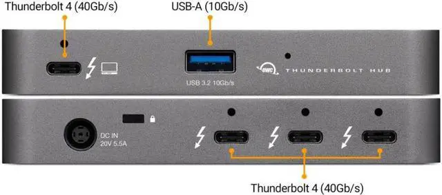 Alt view image 3 of 3 - thunderbolt hub - 3 x tb4 ports owctb4hub5p, wired, w125947845 (ports owctb4hub5p, wired, thunderbolt, grey, space gray, 40 gbit/s, aluminium, plastic)