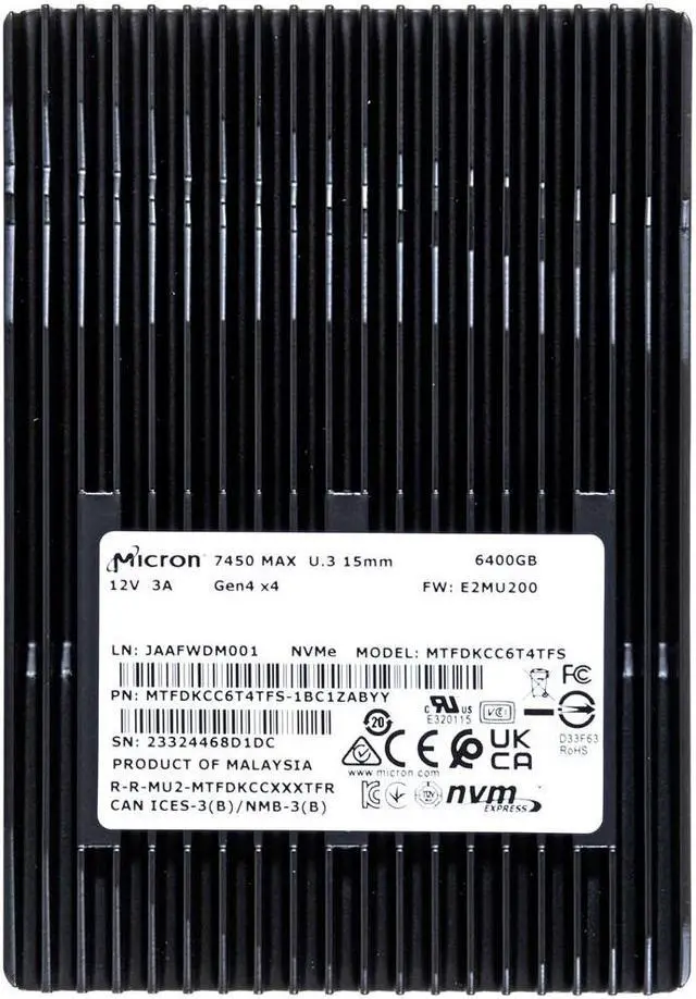 Alt view image 2 of 4 - Micron 7450 MAX - SSD - 6.4 TB - U.3 PCIe 4.0 (NVMe)