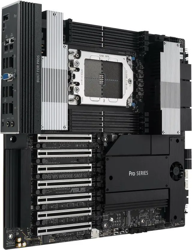 Alt view image 2 of 7 - ASUS PRO WS WRX90E-SAGE SE AMD WRX90 Threadripper PRO, 2 x Intel X7100-AT2 dual 10Gb + 1x RTL8211F 1Gb/ USB 3.2 Gen2 x6,