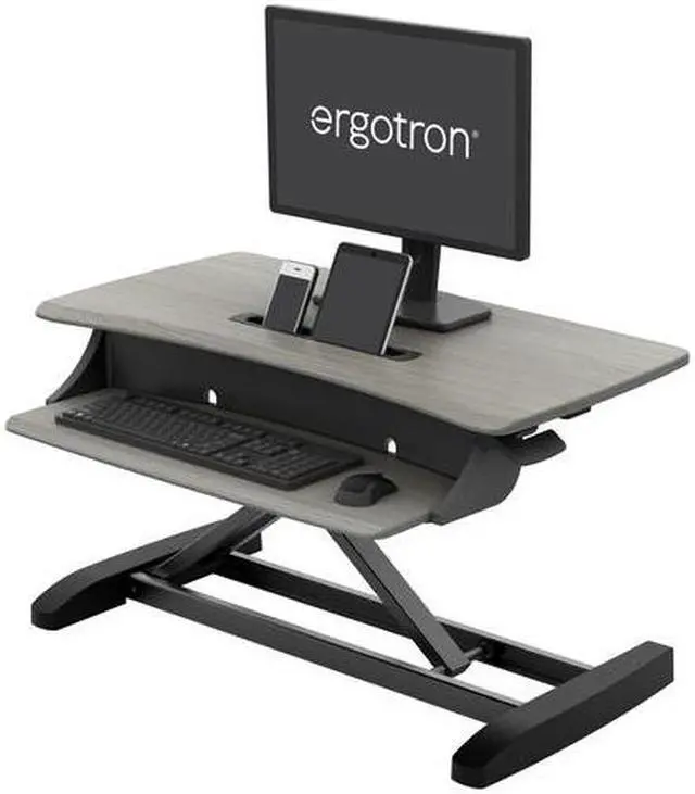 Alt view image 10 of 10 - Ergotron WorkFit-Z Mini Adjustable Standing Desk Converter Gray Woodgrain (33-458-917) 33458917