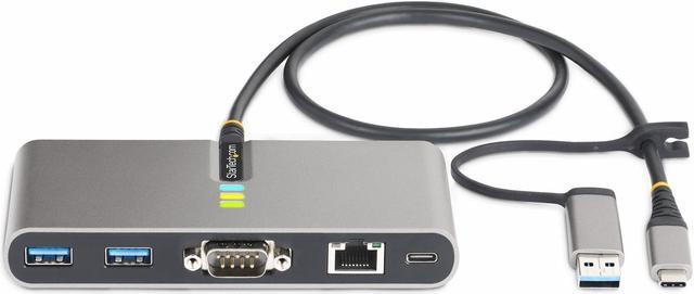 Alt view image 3 of 7 - StarTech.com 2-Port USB-C Hub with Gb Ethernet and RS232 FTDI Serial, Attached USB-C to USB-A Dongle, 100W PD Pass-Through, 2x USB-A 5Gbps