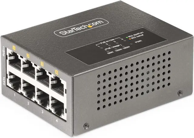 Main image of StarTech.com 4-Port Multi-Gigabit PoE++ Injector, 5/2.5/1G Ethernet (NBASE-T), PoE/PoE+/PoE++ (802.3af/802.3at/802.3bt), 160W Power Budget