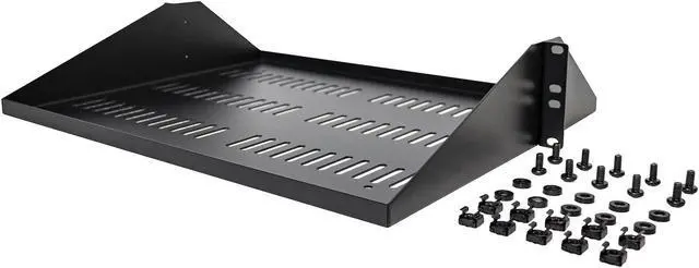 Alt view image 6 of 7 - StarTech.com SHELF-2U-14-CENTER-V 2U Server Rack Shelf, Center Mounted Universal Vented Rackmount Cantilever Tray for 19" Network Equipment Rack, Heavy Duty Steel, 200lb Capacity, 14" Deep, Black