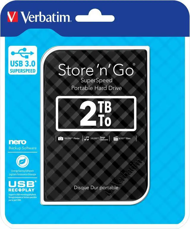 Alt view image 15 of 20 - Verbatim 2TB Store 'n' Go USB 3.0 Portable Hard Drive USB 3.0 / 2.0 port Model 53195 Black