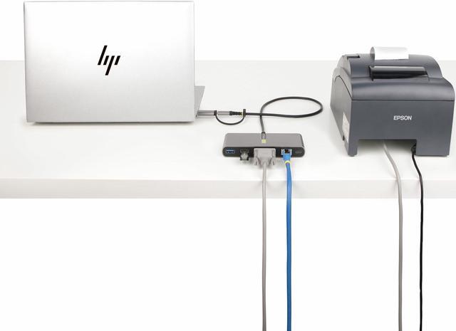 Alt view image 5 of 7 - StarTech.com 2-Port USB-C Hub with Gb Ethernet and RS232 FTDI Serial, Attached USB-C to USB-A Dongle, 100W PD Pass-Through, 2x USB-A 5Gbps