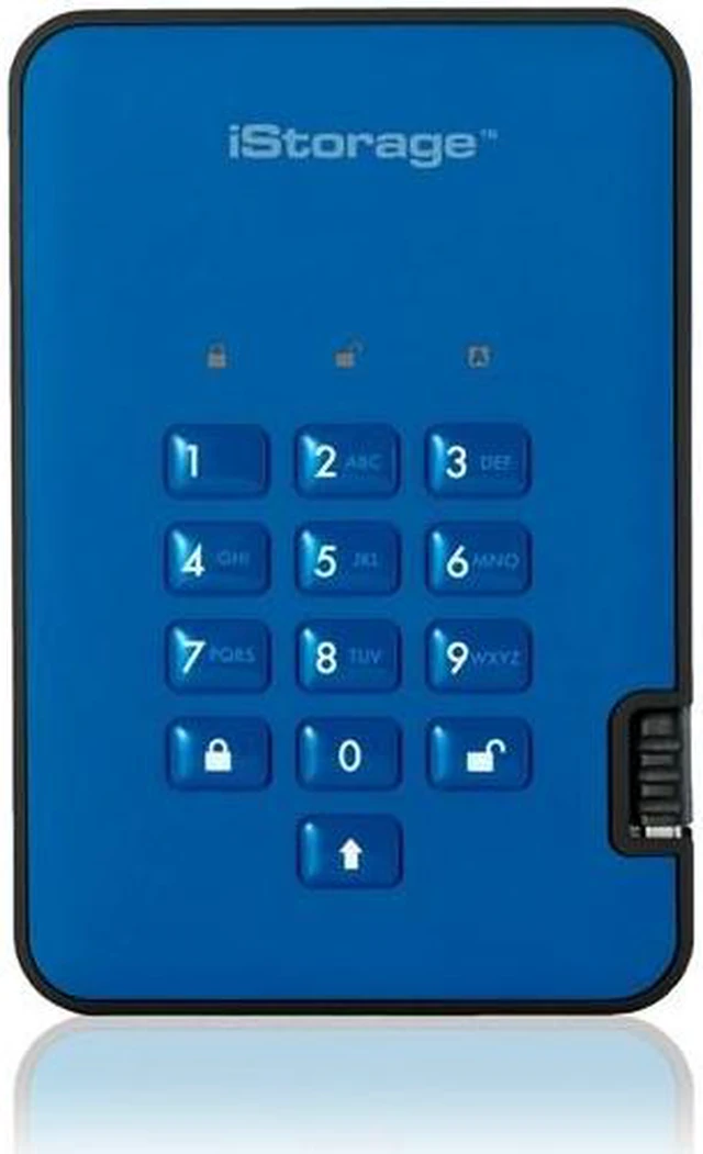 Alt view image 5 of 8 - iStorage diskAshur2 SSD 8TB Blue - Secure portable solid state drive - Password protected, dust and water resistant, portable, military grade hardware encryption USB 3.2 IS-DA2-256-SSD-8000-BE