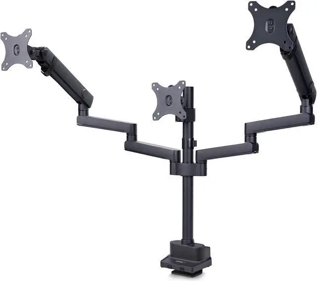 Main image of Startech Triple monitor desk mount with support up to 27" monitors with height adjustable articulating arms - VESA 75x75/100x100, Tool-Less Arm Adjustments, C-Clamp/Grommet Mount