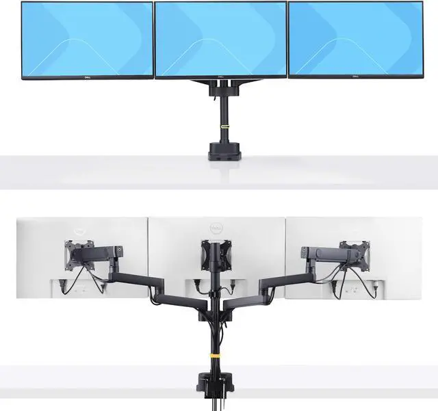 Alt view image 3 of 8 - Startech Triple monitor desk mount with support up to 27" monitors with height adjustable articulating arms - VESA 75x75/100x100, Tool-Less Arm Adjustments, C-Clamp/Grommet Mount